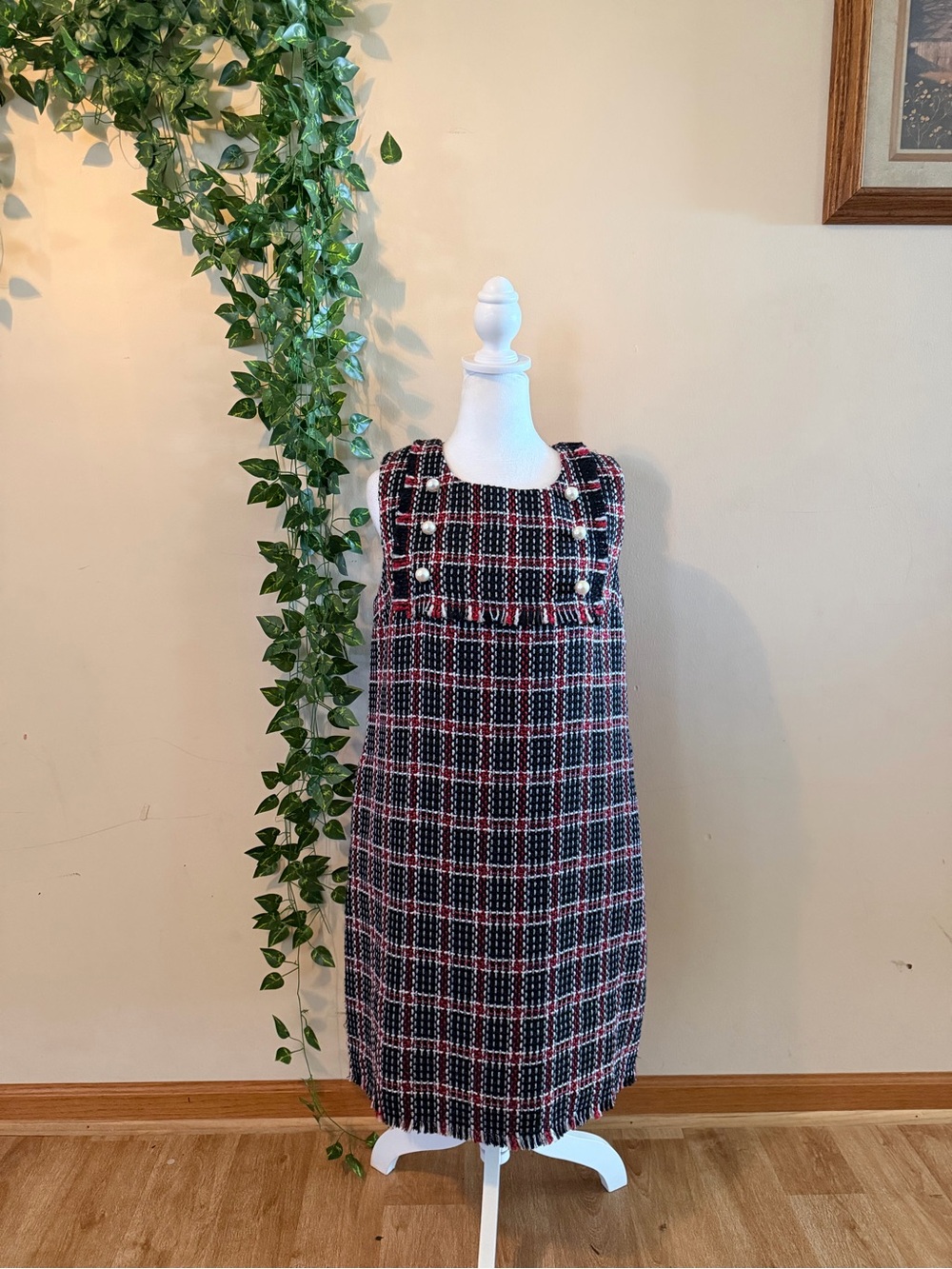 Molly Bracken Black and Red Plaid Tweed Pinafore